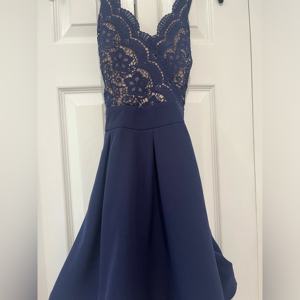 Love Culture Navy Blue Floral Design Dress Large